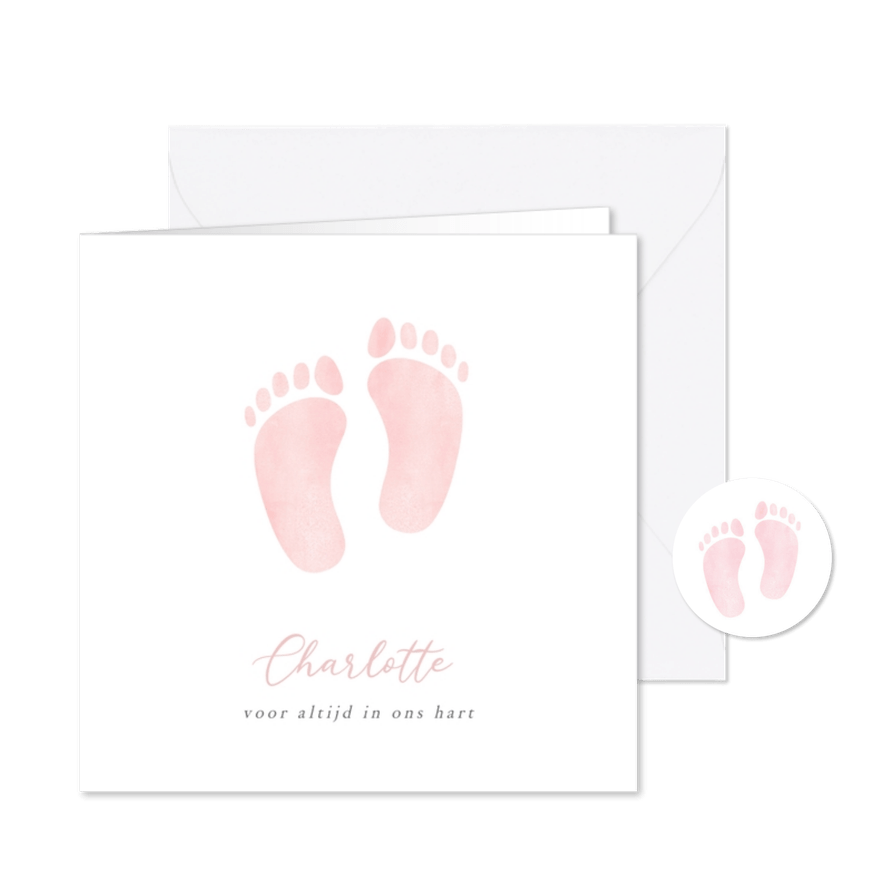 Rouwkaart voor een sterrenkindje of baby met roze voetjes - Kaartimpressie
