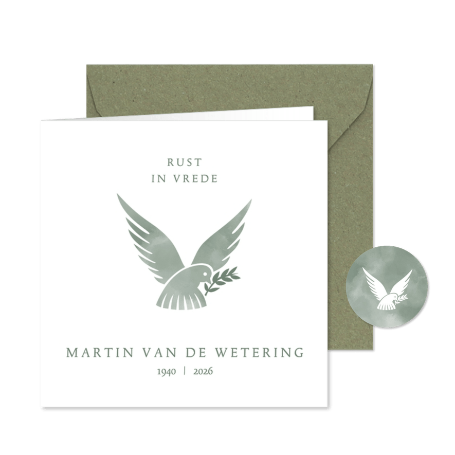 Rouwkaart Vredesduif - rust in vrede - Kaartimpressie
