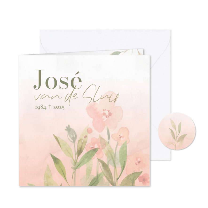 Rouwkaart vrouwelijk zacht zomers wilde bloemenveld aquarel - Kaartimpressie