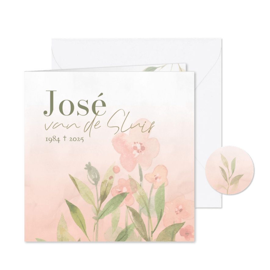 Rouwkaart vrouwelijk zacht zomers wilde bloemenveld aquarel - Kaartimpressie
