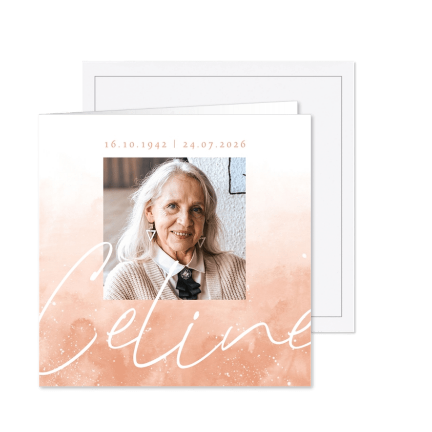 Rouwkaart waterverf zalmroze foto stijlvol - Kaartimpressie