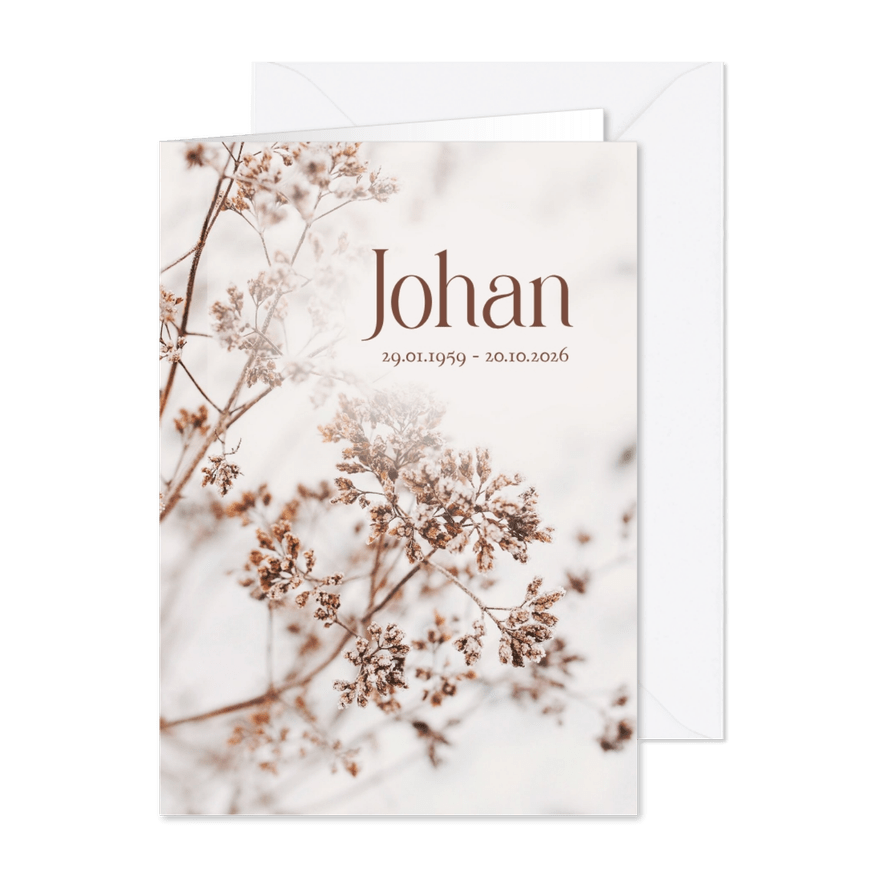 Rouwkaart winterse natuurfoto roestbruin - Kaartimpressie