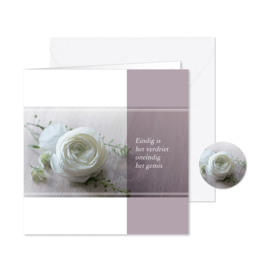 Rouwkaart witte roos klassiek - Kaartimpressie