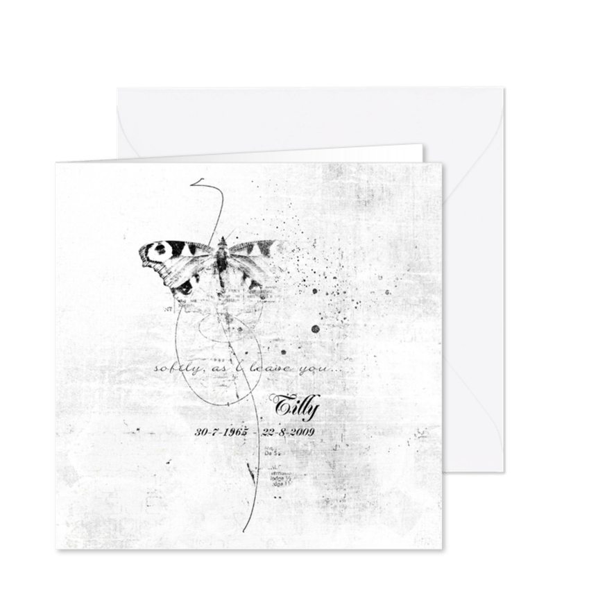 Rouwkaart witte vlinder softly - Kaartimpressie