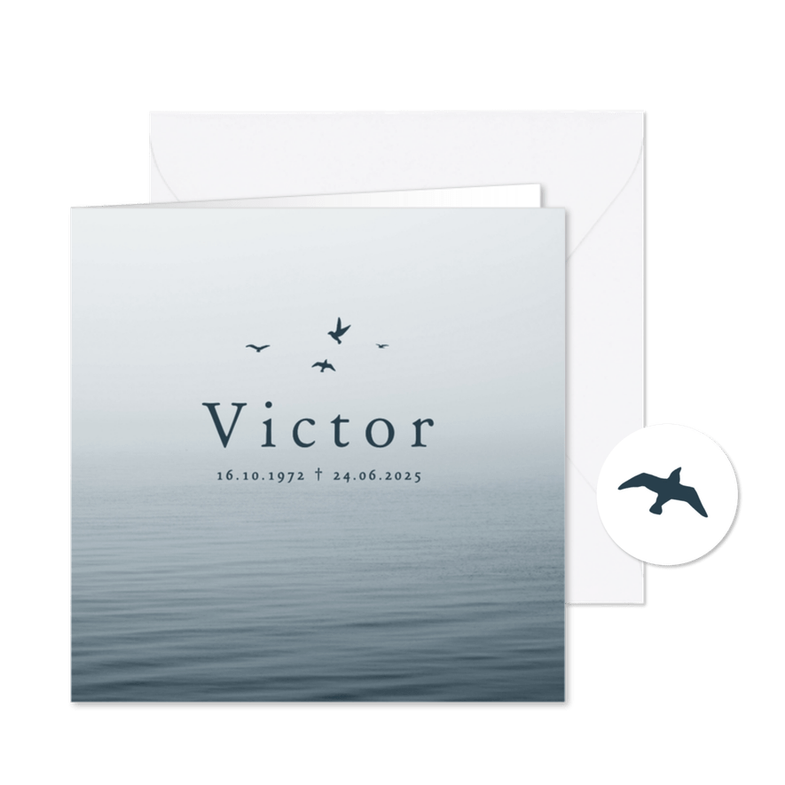 Rouwkaart zee oceaan vogels stijlvol minimalistisch - Kaartimpressie