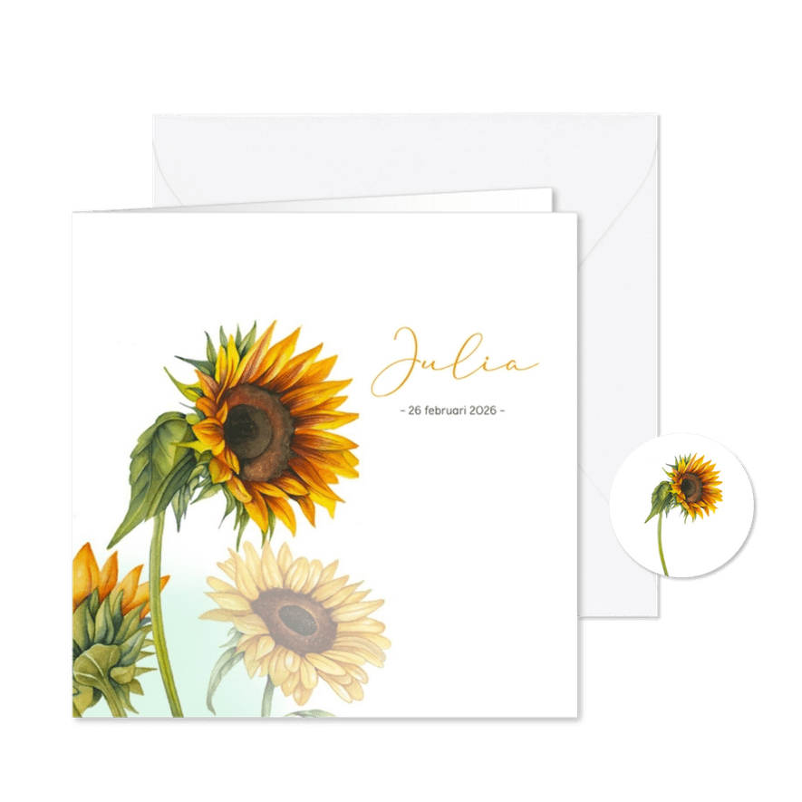 Rouwkaart zonnebloemen - Kaartimpressie