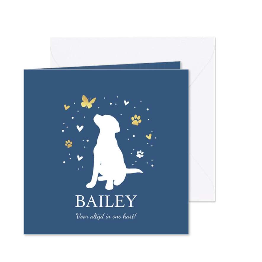 Rouwkaarten dieren honden met vlinder en hartjes - Kaartimpressie