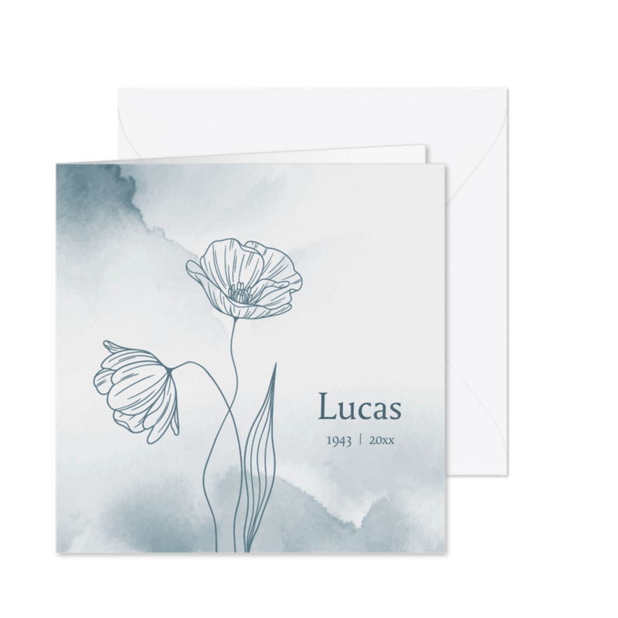 Rouwkaarten - Klaprozen watercolor man - Kaartimpressie