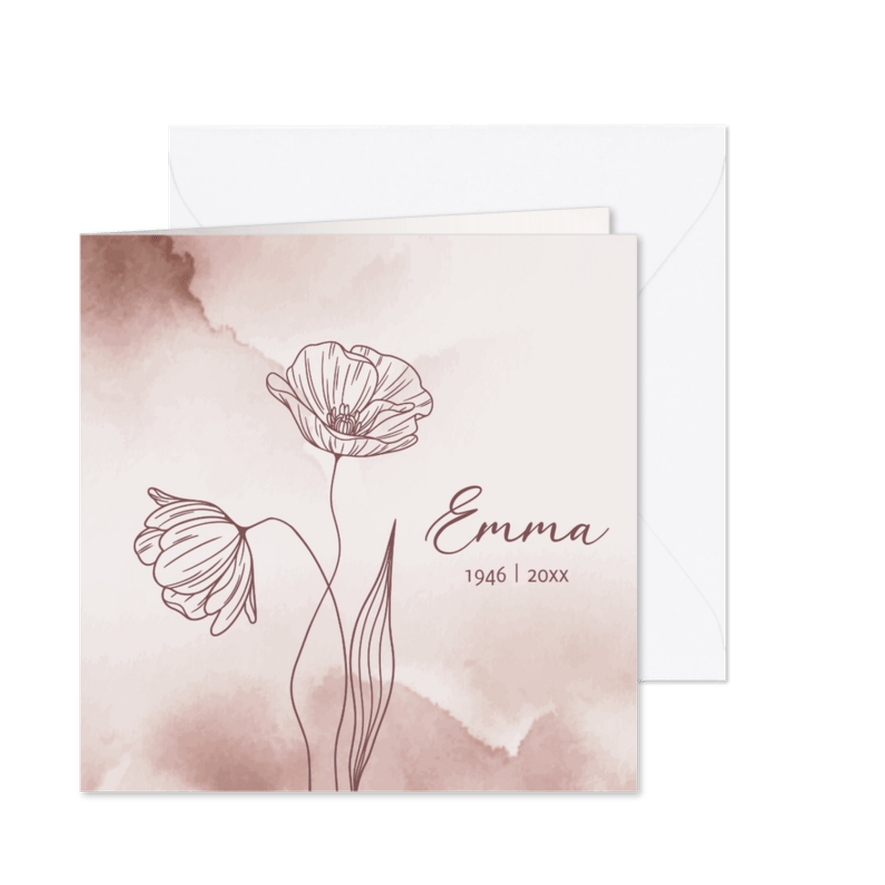 Rouwkaarten - Klaprozen watercolor vrouw - Kaartimpressie