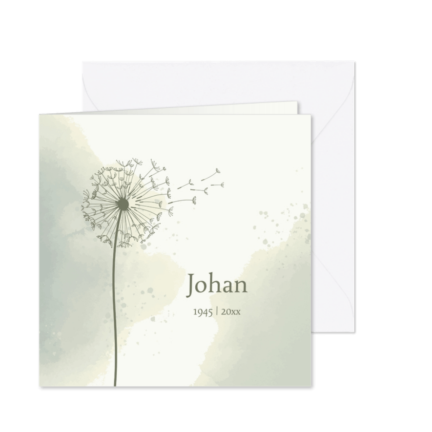 Rouwkaarten - Paardenbloem watercolor man - Kaartimpressie