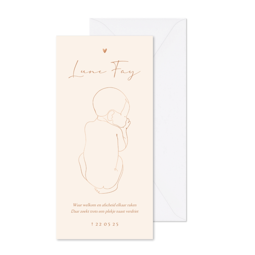 Rouwkaartje aanpasbaar lijntekening van baby - Kaartimpressie