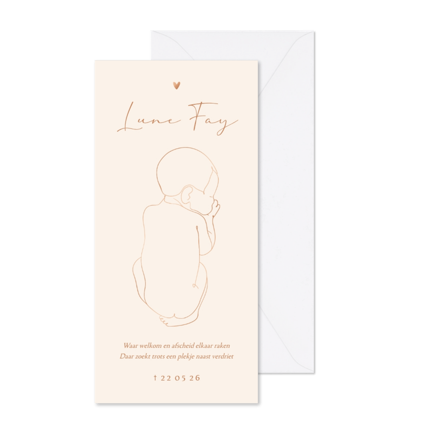 Rouwkaartje aanpasbaar lijntekening van baby - Kaartimpressie