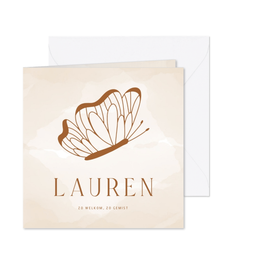 Rouwkaartje beige met vlinder - Kaartimpressie