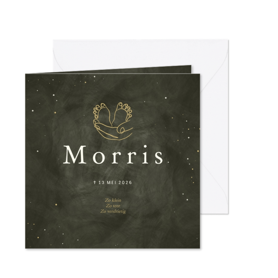 Rouwkaartje hand ouders voetjes lijntekening groen - Kaartimpressie