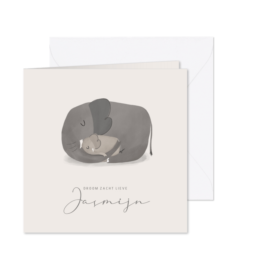 Rouwkaartje illustratie grote olifant met klein olifantje  - Kaartimpressie