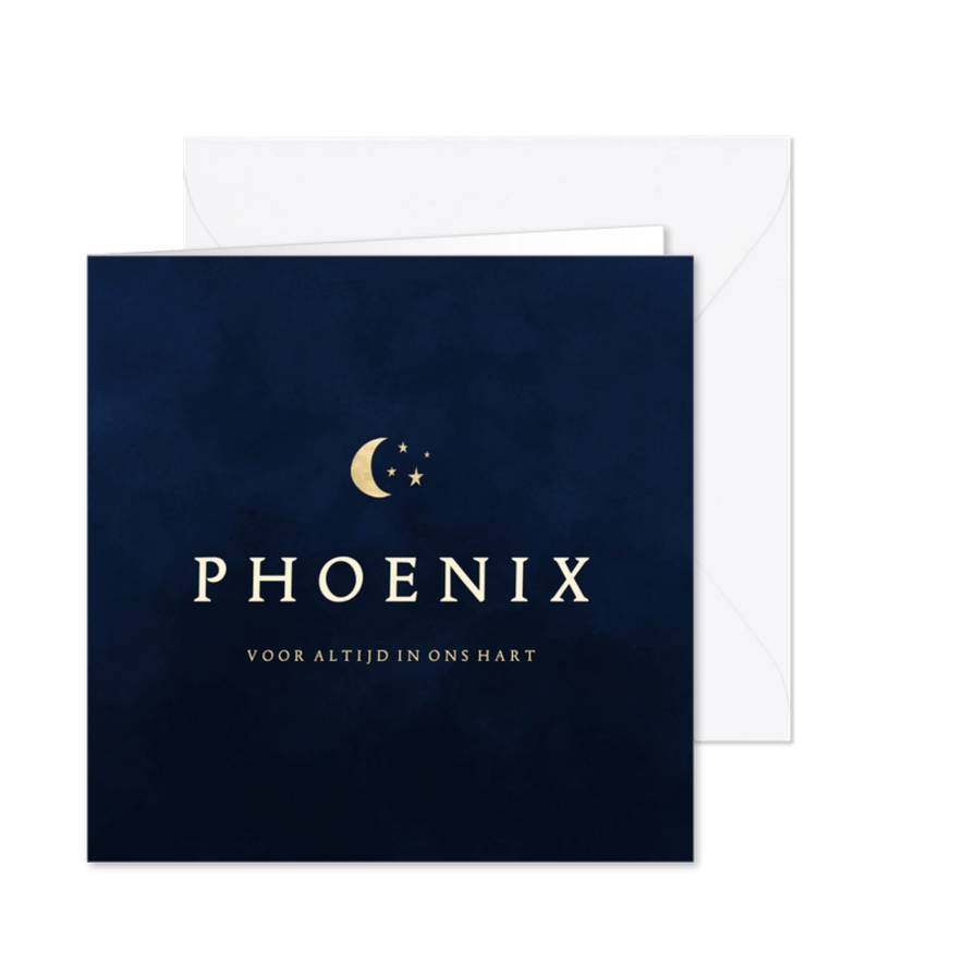 Rouwkaartje jongen met sterren en maantje - Kaartimpressie