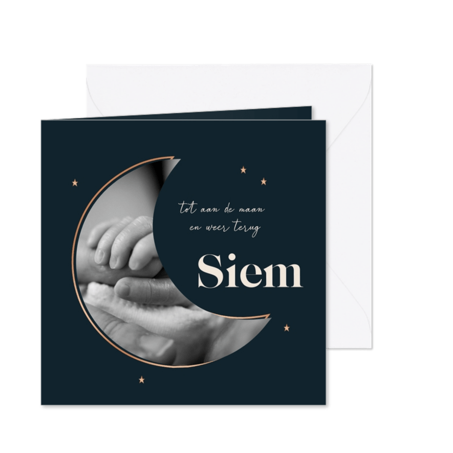 Rouwkaartje met fotokader maan en koper sterretjes - Kaartimpressie