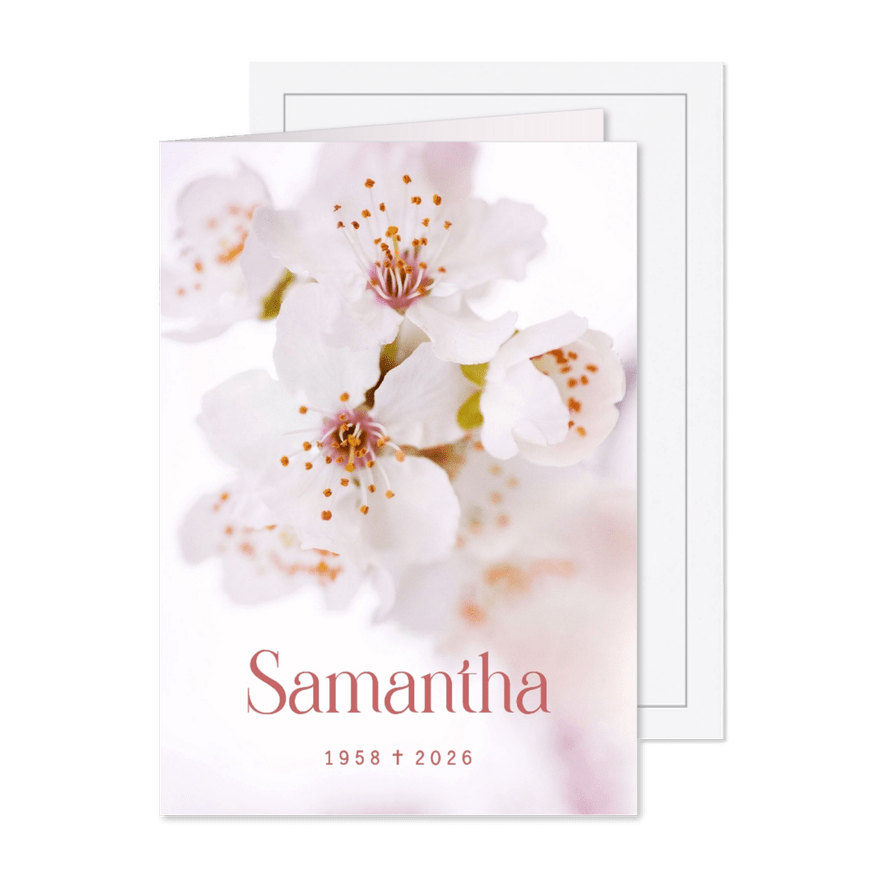 Rouwkaartje met kersenbloesem in bloei lichtroze - Kaartimpressie