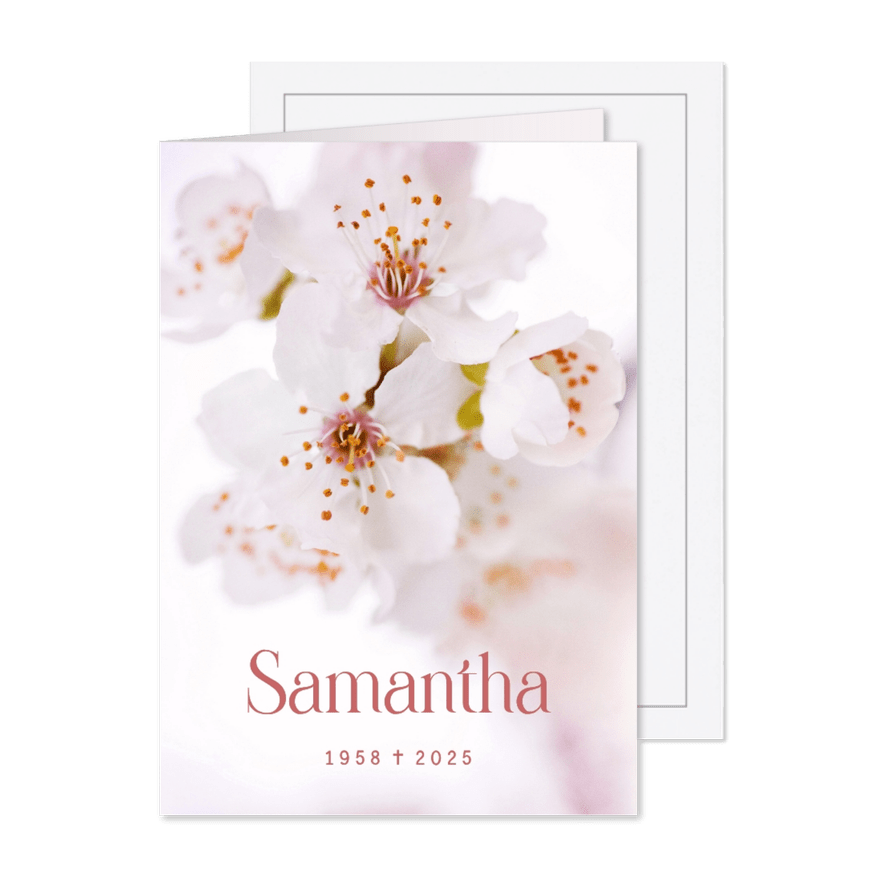 Rouwkaartje met kersenbloesem in bloei lichtroze - Kaartimpressie