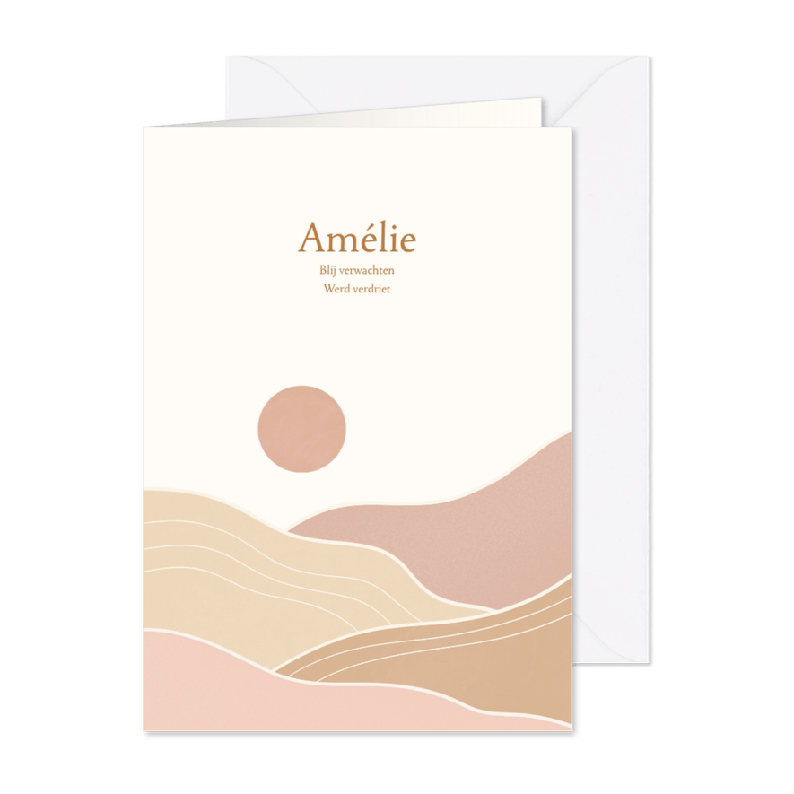 Rouwkaartje met landschap en zon voor een sterrenkindje - Kaartimpressie