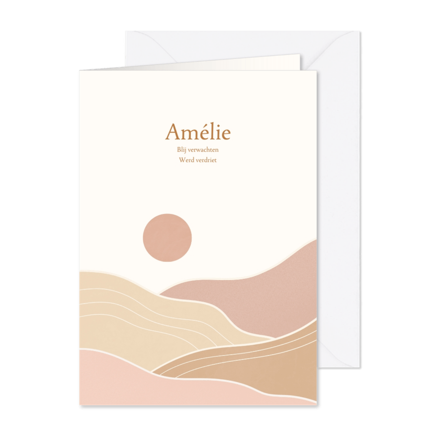 Rouwkaartje met landschap en zon voor een sterrenkindje - Kaartimpressie