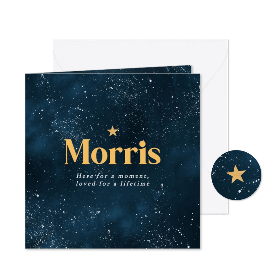 Rouwkaartje sterrenhemel ster gedicht afscheid baby kindje - Kaartimpressie