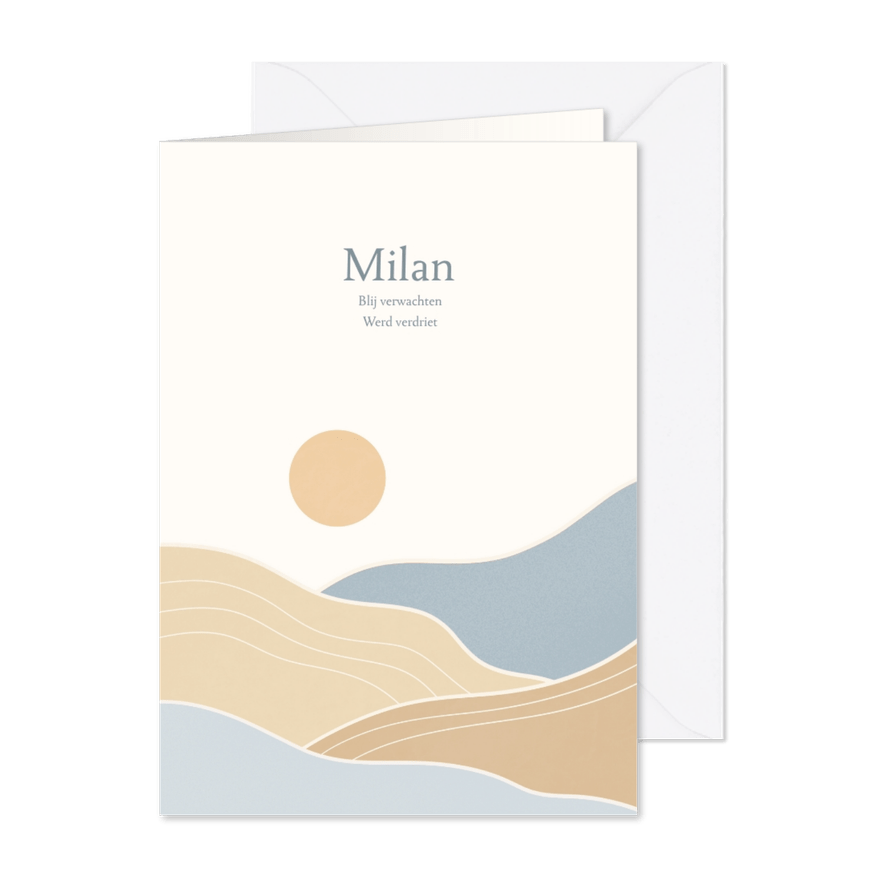 Rouwkaartje sterrenkindje met landschap en zon - Kaartimpressie
