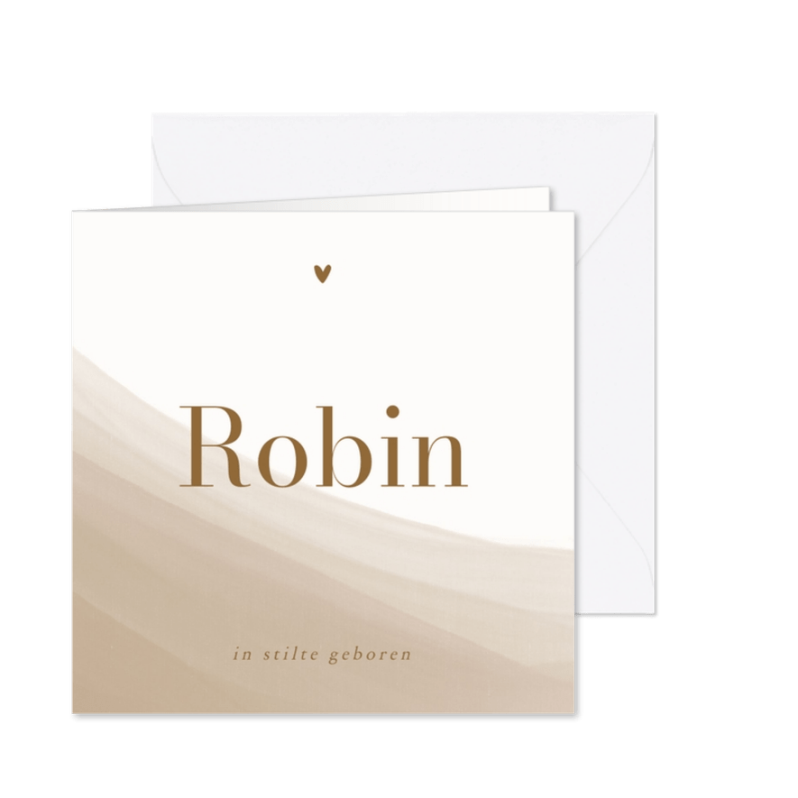 Rouwkaartje stilgeboorte met beige waterverf in de hoek - Kaartimpressie
