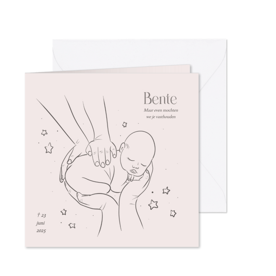 Rouwkaartje voor een sterrenkindje met lijnillustratie - Kaartimpressie