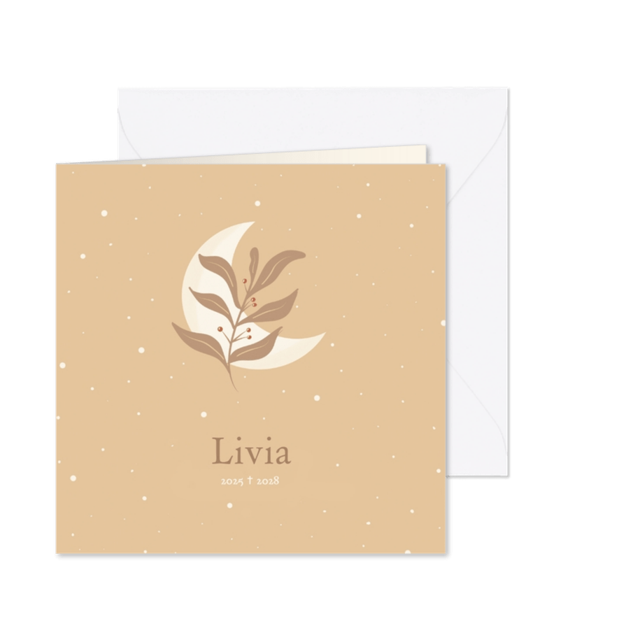 Rouwkaartje voor kinderen met maantje en takje - Kaartimpressie