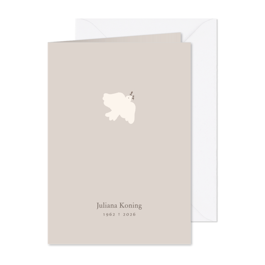 Rouwkaartje zacht beige met vredesduifje - Kaartimpressie