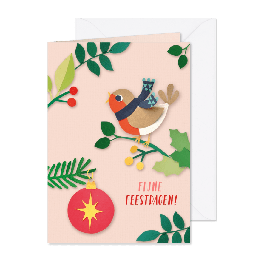 Roze kerstkaart met roodborstje - Kaartimpressie