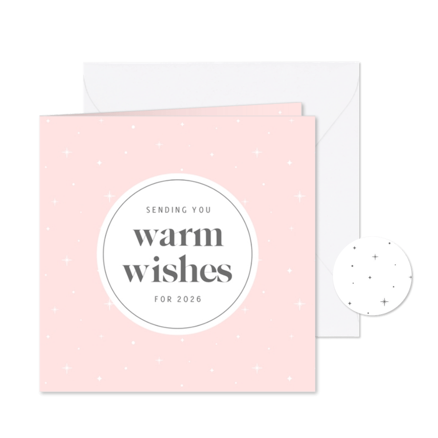 Roze nieuwjaarskaart met cirkel en witte sterretjes - Kaartimpressie