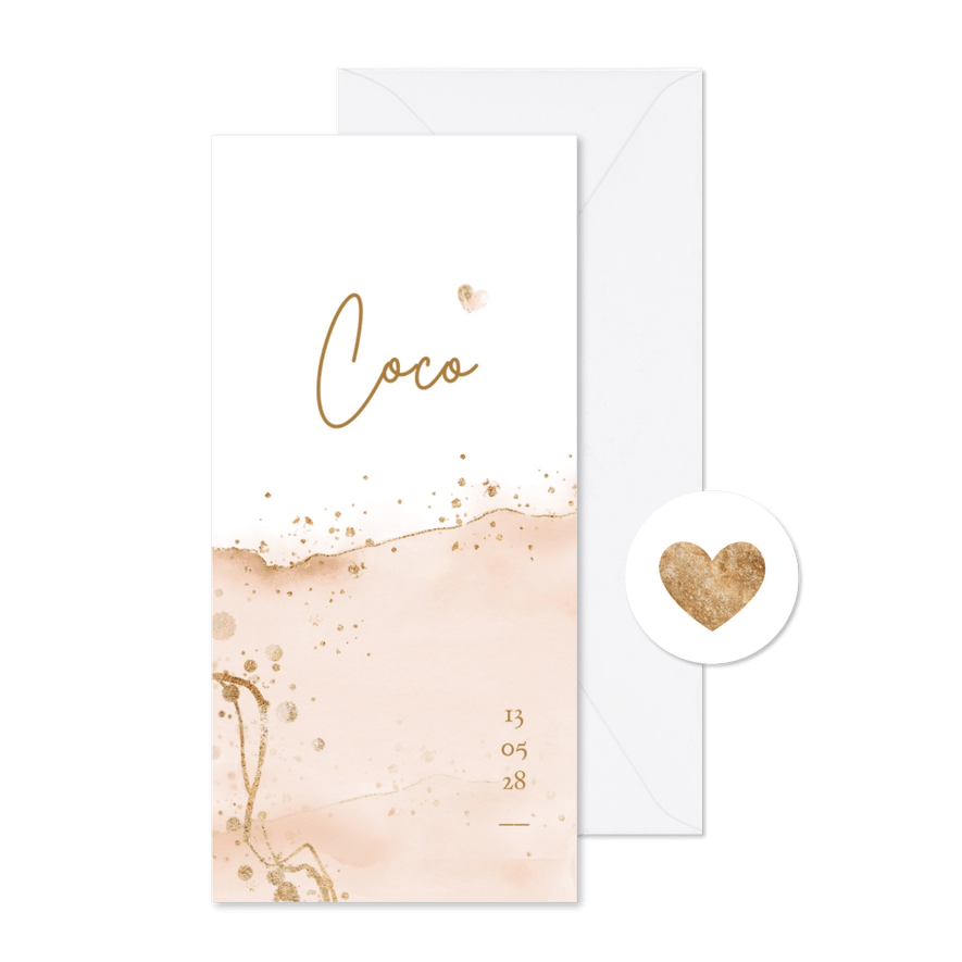 Roze watercolor geboortekaartje meisje - Kaartimpressie