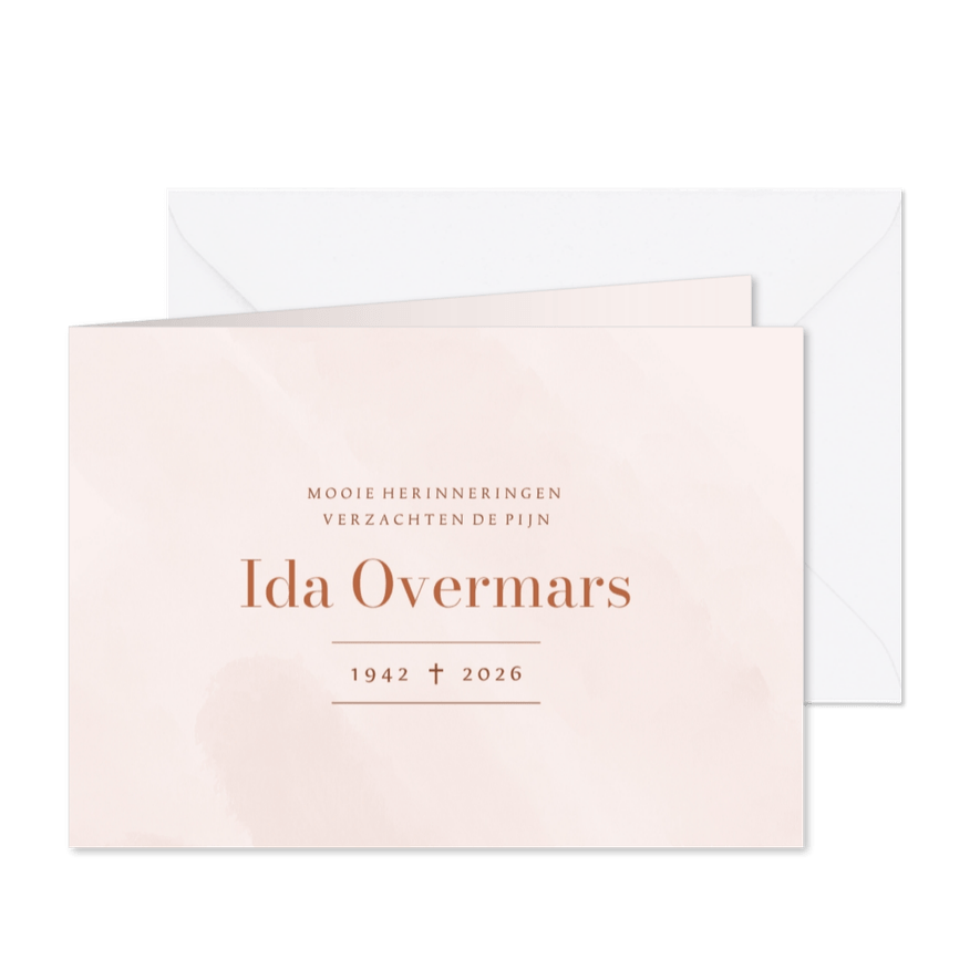Roze waterverf liggende rouwkaart minimalistisch - Kaartimpressie