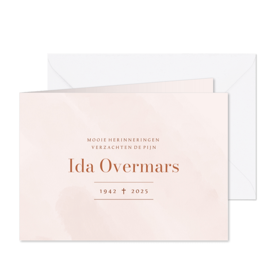 Roze waterverf liggende rouwkaart minimalistisch - Kaartimpressie
