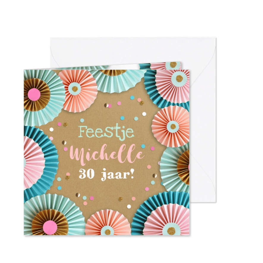 Rozetten en confetti feestje - Kaartimpressie