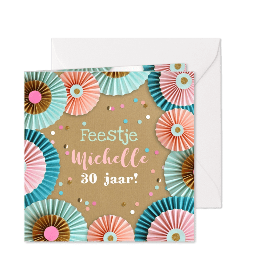 Rozetten en confetti feestje - Kaartimpressie