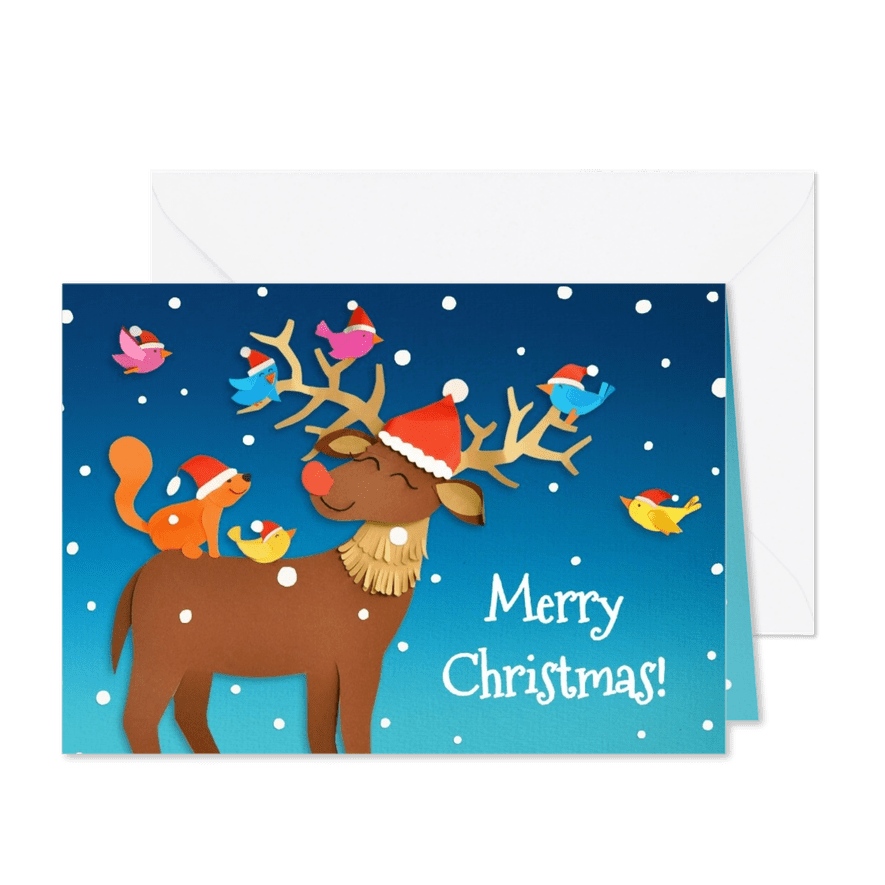 Rudolph met vogeltjes - Kaartimpressie