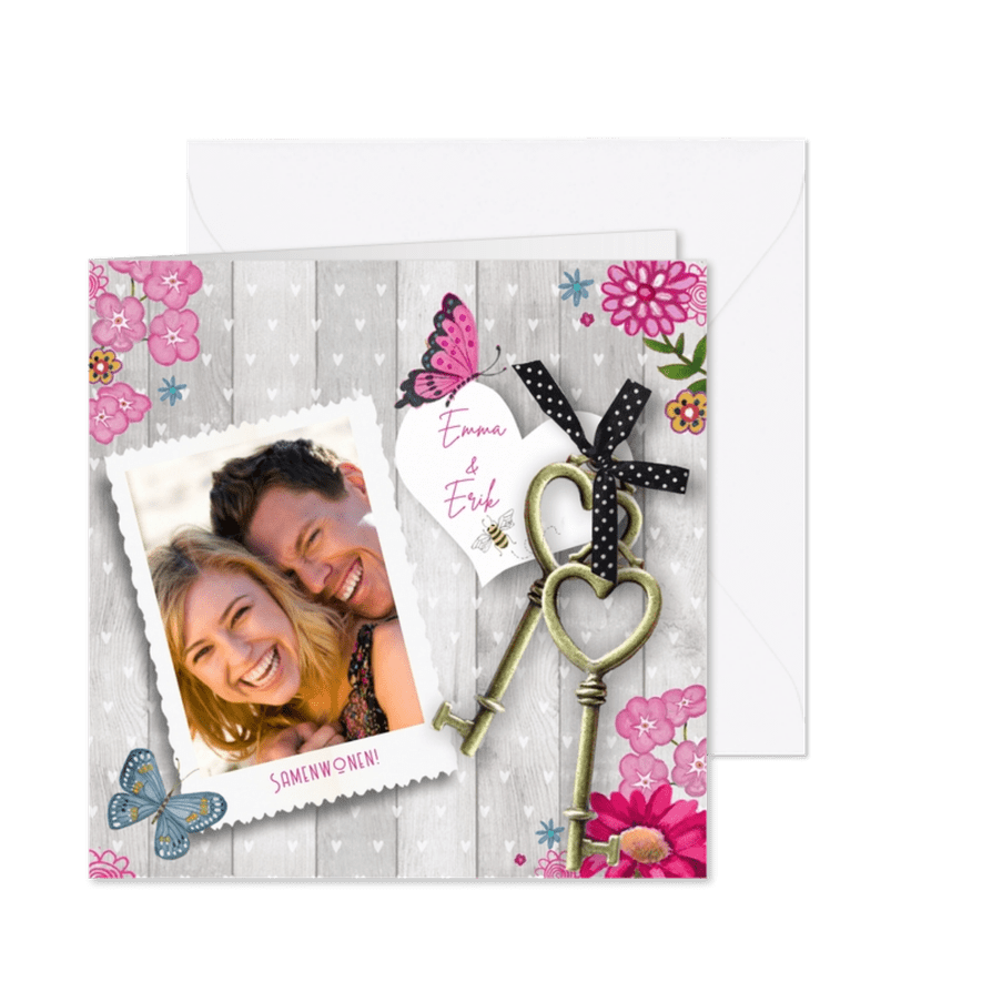 Samenwonen HOUT foto sleutels hartje - Kaartimpressie