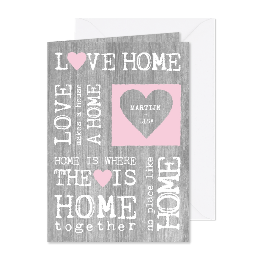 Samenwonen hout tekst hart - Kaartimpressie