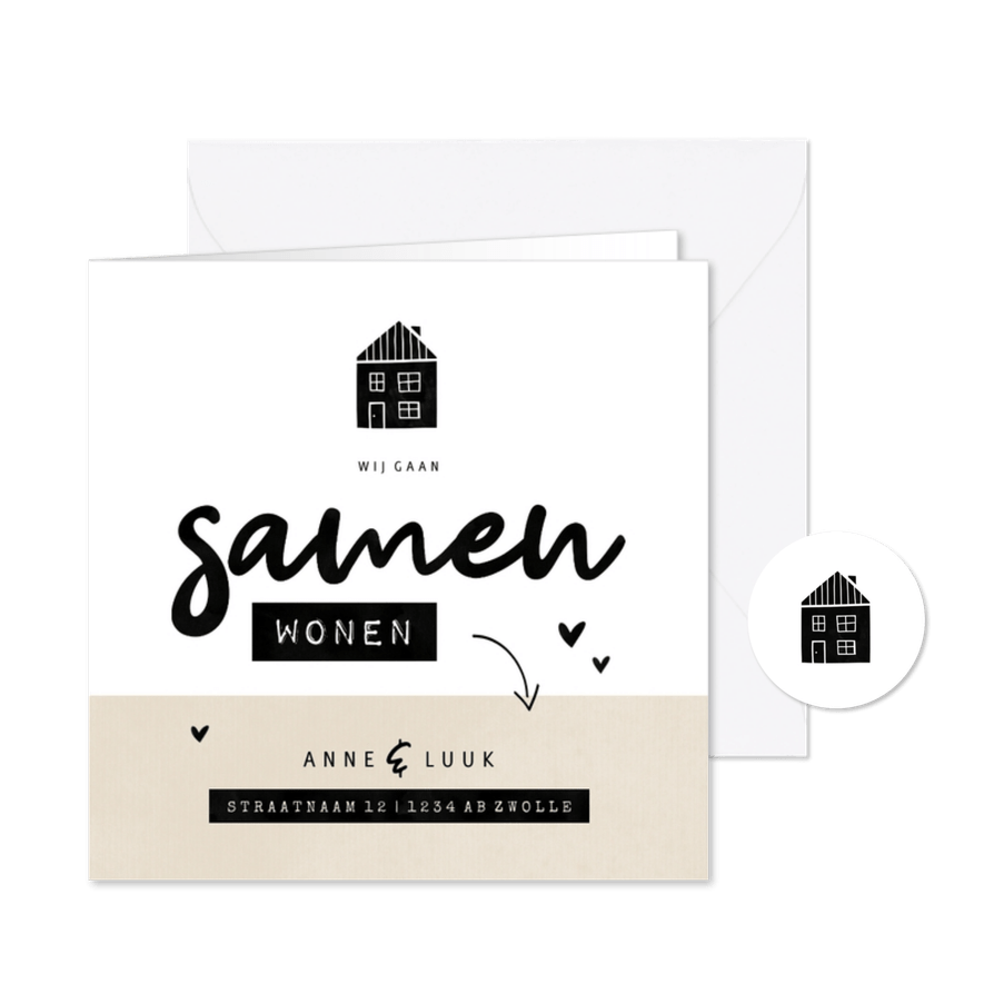 Samenwonen kaart kraft huisje met hartjes - Kaartimpressie