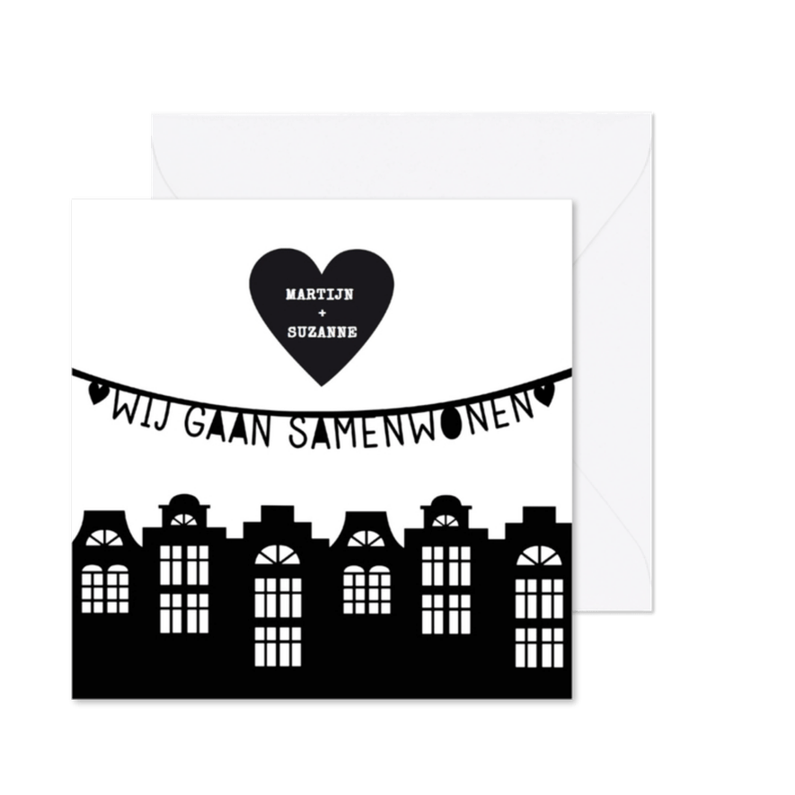 Samenwonen zwartwit huisjes letterslinger - Kaartimpressie