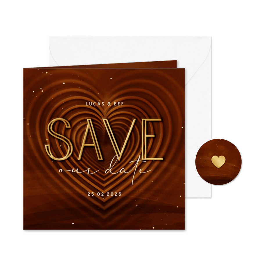 Save te date kaart met hart op achtergrond - Kaartimpressie