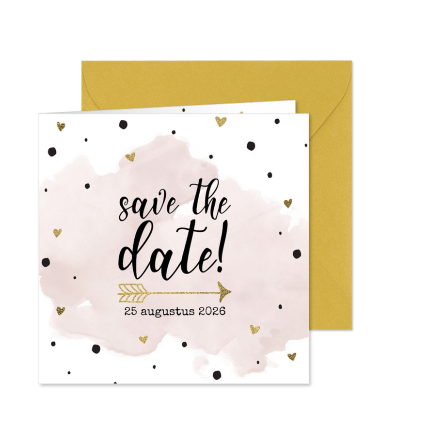 Save the date aquarel goudfolie - Kaartimpressie