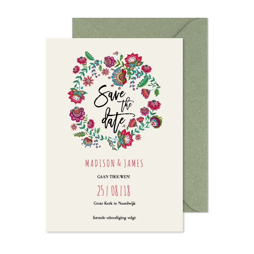 Save the Date Bohemian Bloemen - Kaartimpressie