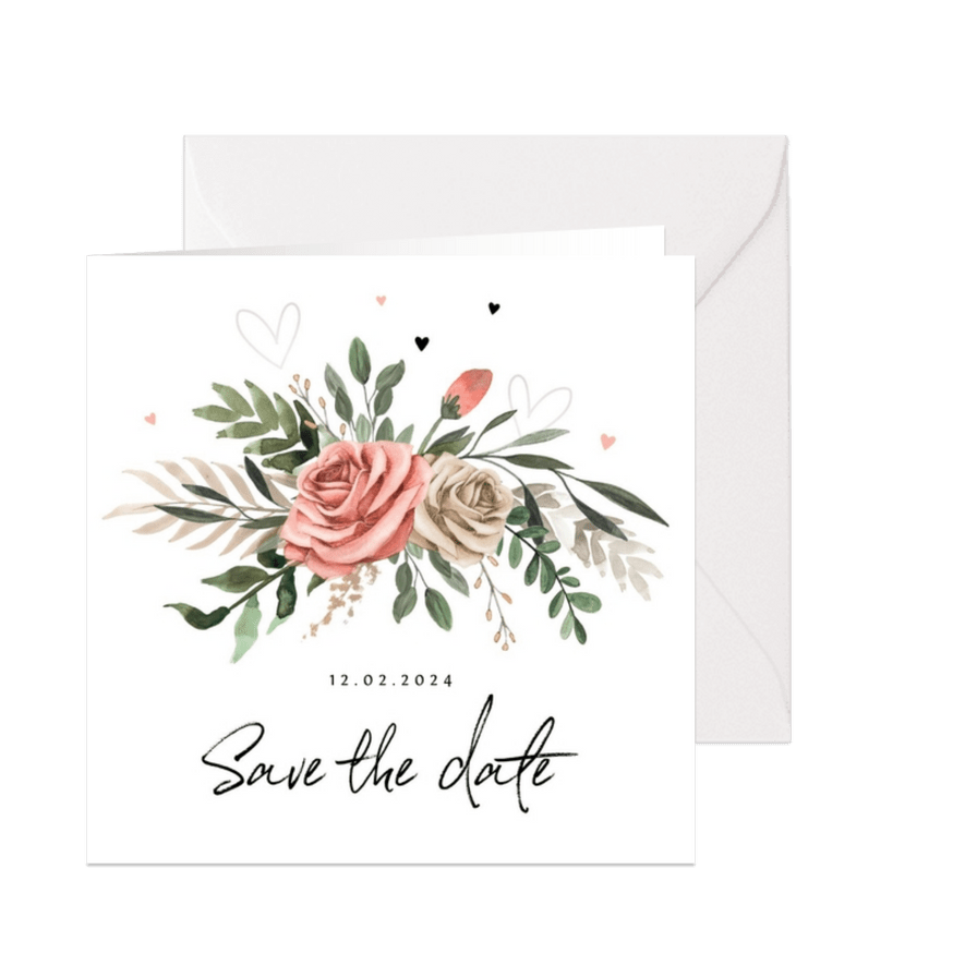 Save the Date Bohemian met bloemen - Kaartimpressie