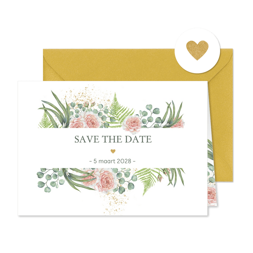 Save the date botanische rozen - Kaartimpressie