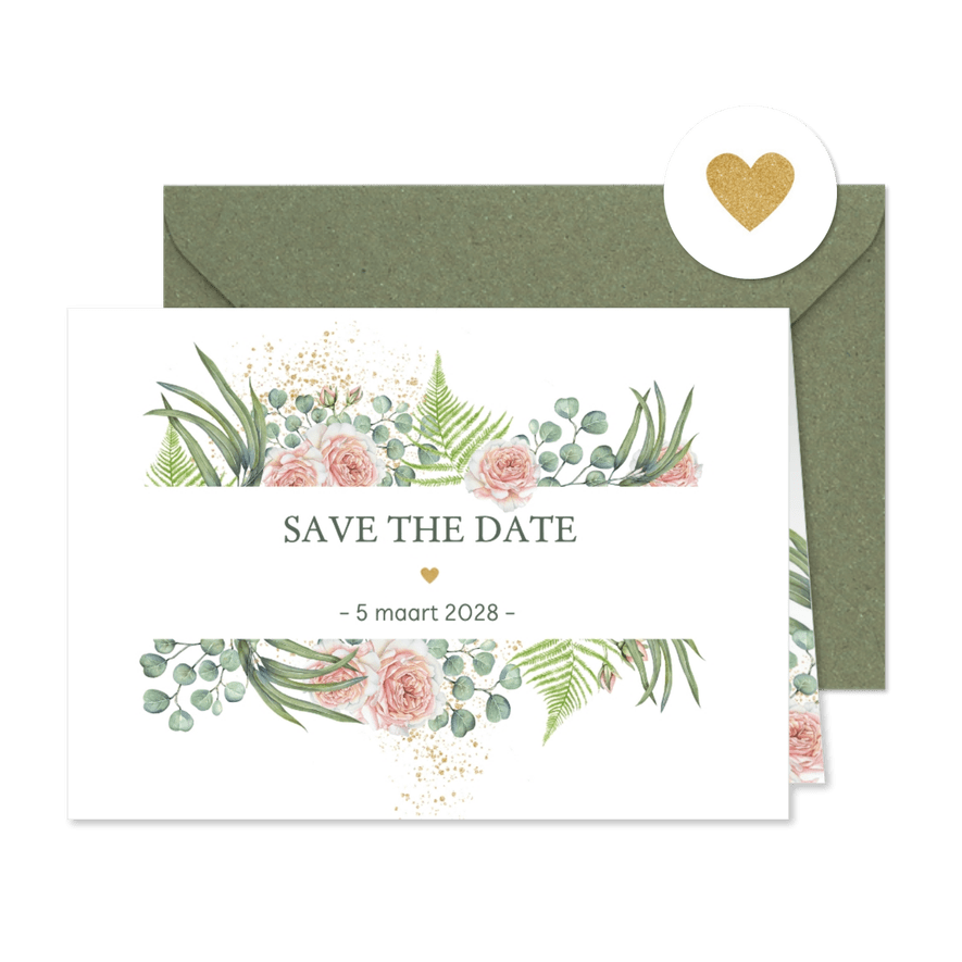 Save the date botanische rozen - Kaartimpressie