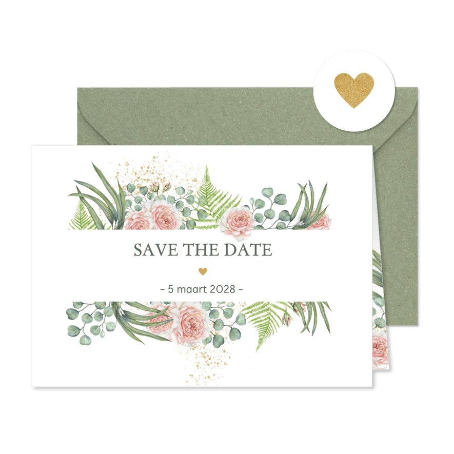 Save the date botanische rozen - Kaartimpressie